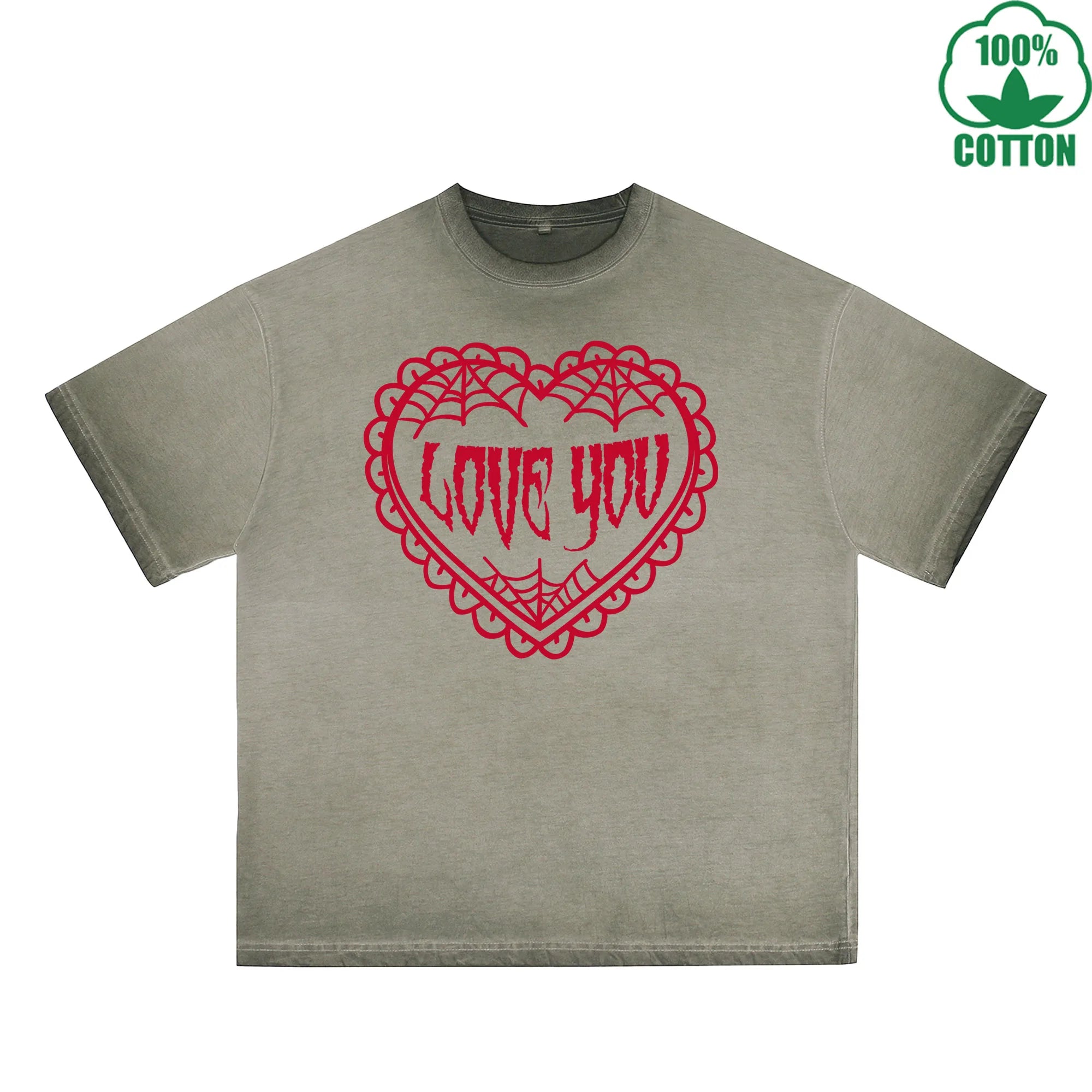Love You Printed Dirty WashT-Shirt 230G Multicolor Loose Trendy Short Sleeves Fashionable 100%Cotton Top