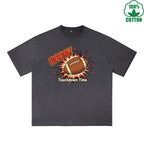 Touchdown Time Printed Dirty Wash T-Shirt 230G Multicolor Loose Trendy Fashionable 100%Cotton Short Sleeve Top