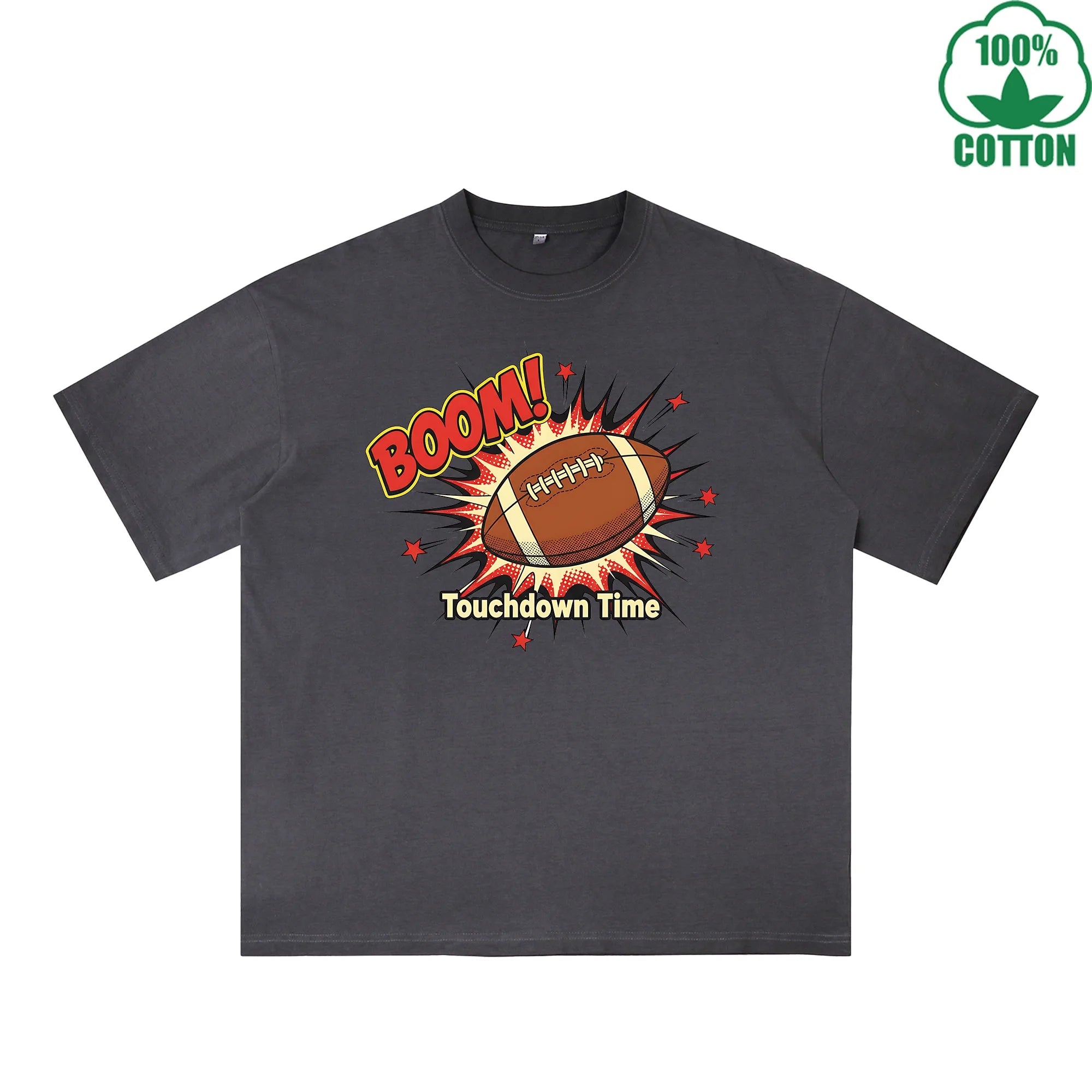 Touchdown Time Printed Dirty Wash T-Shirt 230G Multicolor Loose Trendy Fashionable 100%Cotton Short Sleeve Top