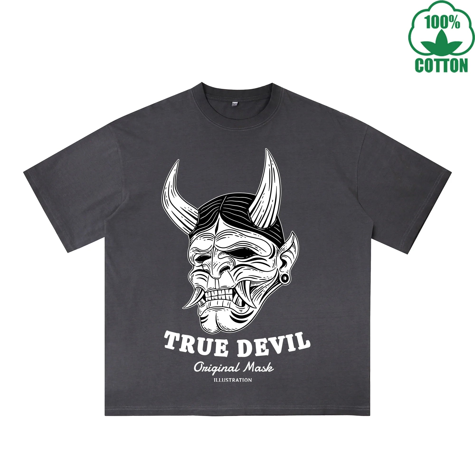 True Devil Printed Dirty WashT-Shirt 230G Multicolor Loose Trendy Fashionable 100%Cotton Short Sleeve Top