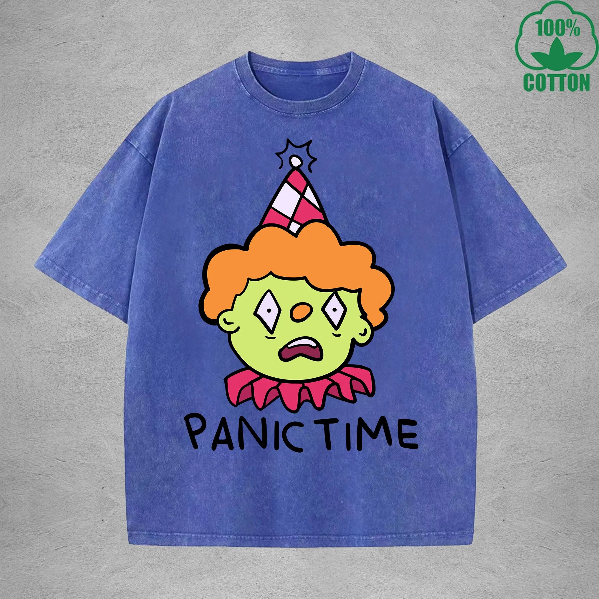 Panic TimeInterest Printed Washed T-Shirt 230G Loose Trendy Fashionable 100%Cotton Short Sleeve Top