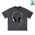 Music Printed Dirty WashT-Shirt 230G Multicolor Loose Trendy Fashionable 100%Cotton Short Sleeve Top