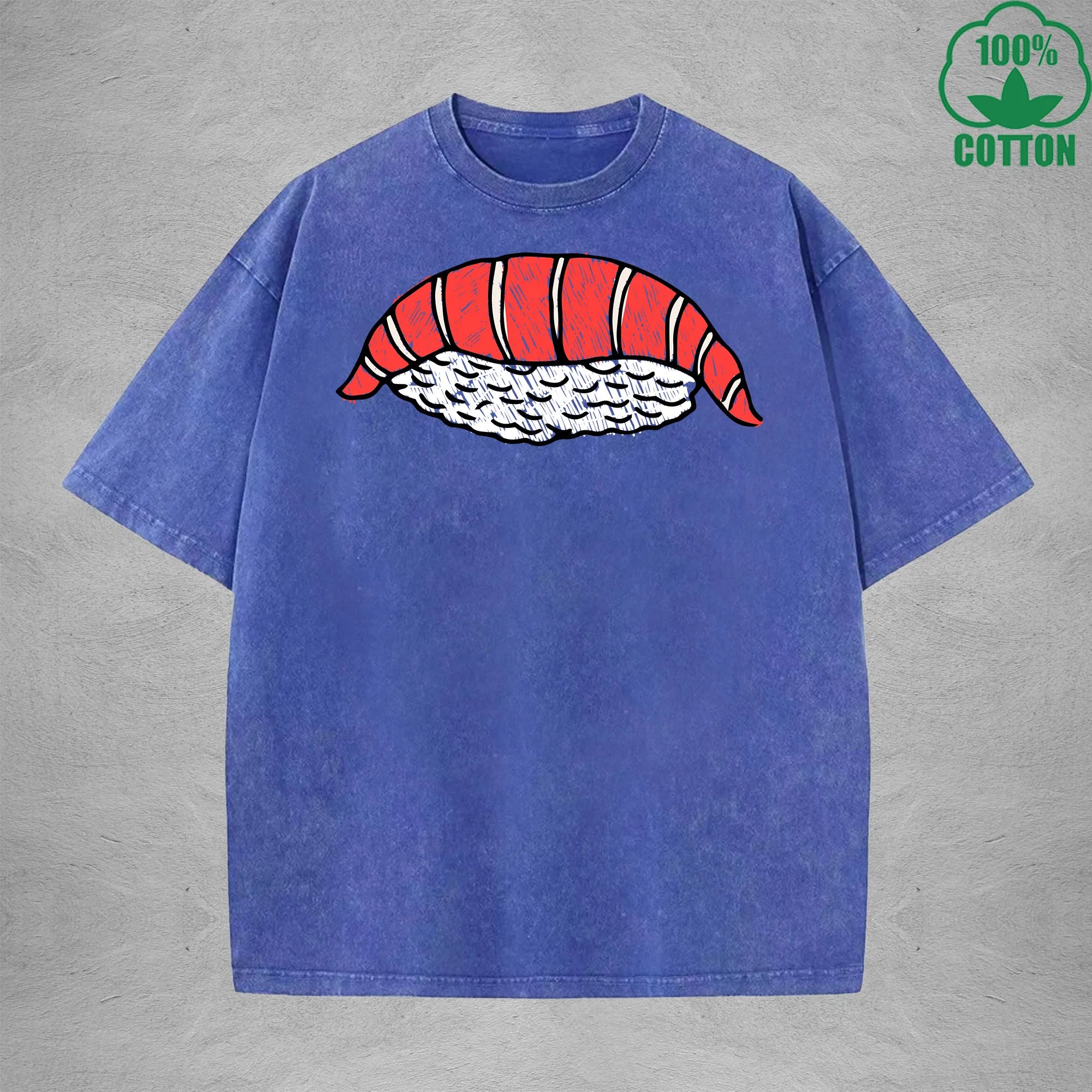 Cute SushiInterest Printed Washed T-Shirt 230G Multicolor Loose Trendy Fashionable 100%Cotton Short Sleeve Top
