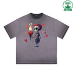Lover Printed Dirty Wash T-Shirt 230G Multicolor Loose Trendy Fashionable 100%Cotton Short Sleeve Top