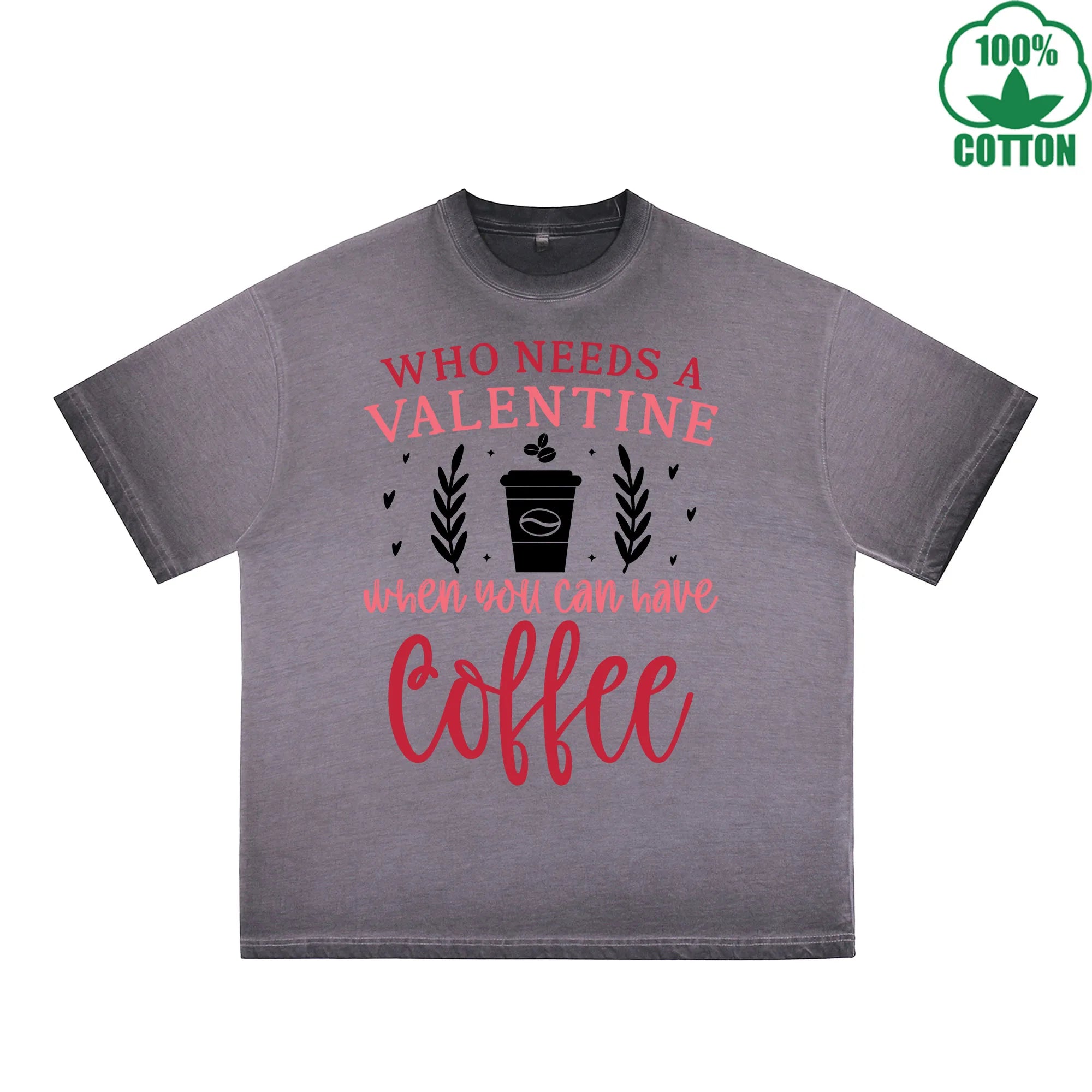 Valentine Printed Dirty Wash T-Shirt 230G Multicolor Loose Trendy Fashionable 100%Cotton Short Sleeve Top