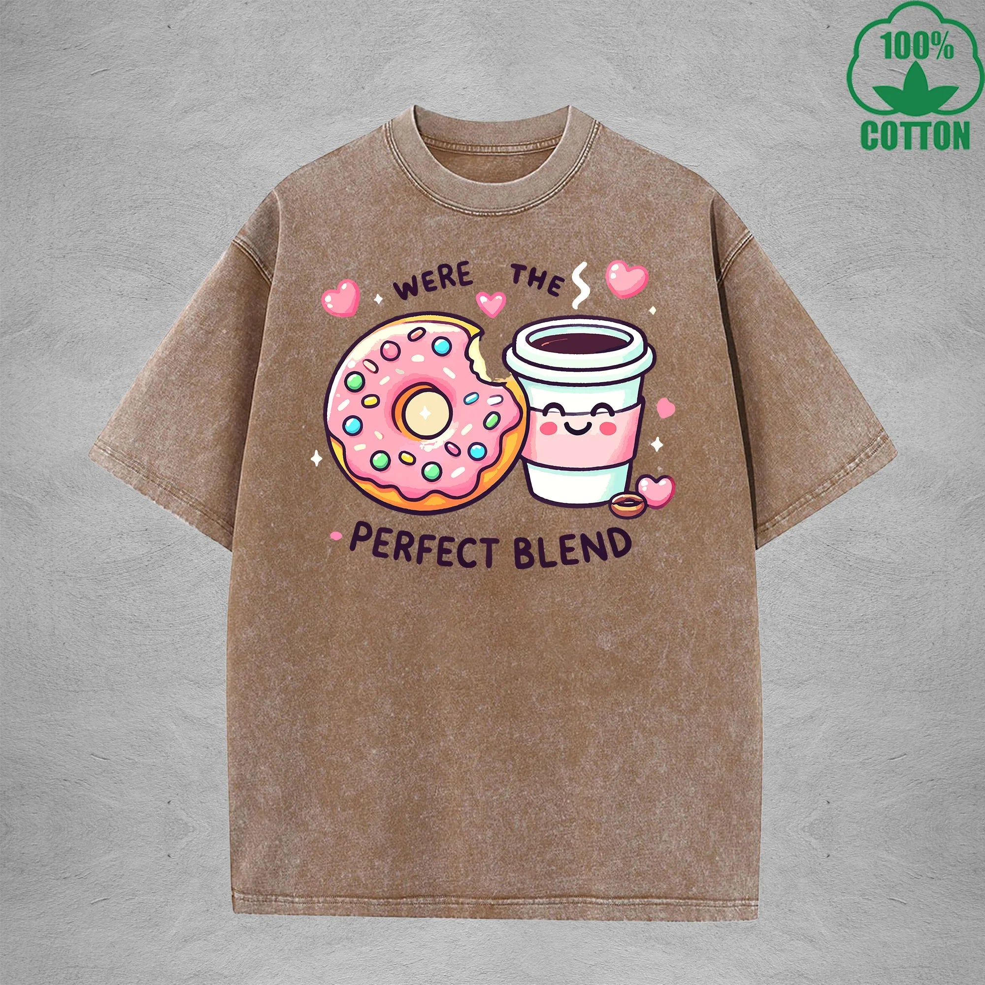 Were The Perfect BlendInterest Printed Washed T-Shirt 230G Loose Trendy Fashionable 100%Cotton Short Sleeve Top