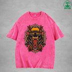Giant BearInterest Printed Washed T-Shirt 230G Multicolor Loose Trendy Fashionable 100%Cotton Short Sleeve Top