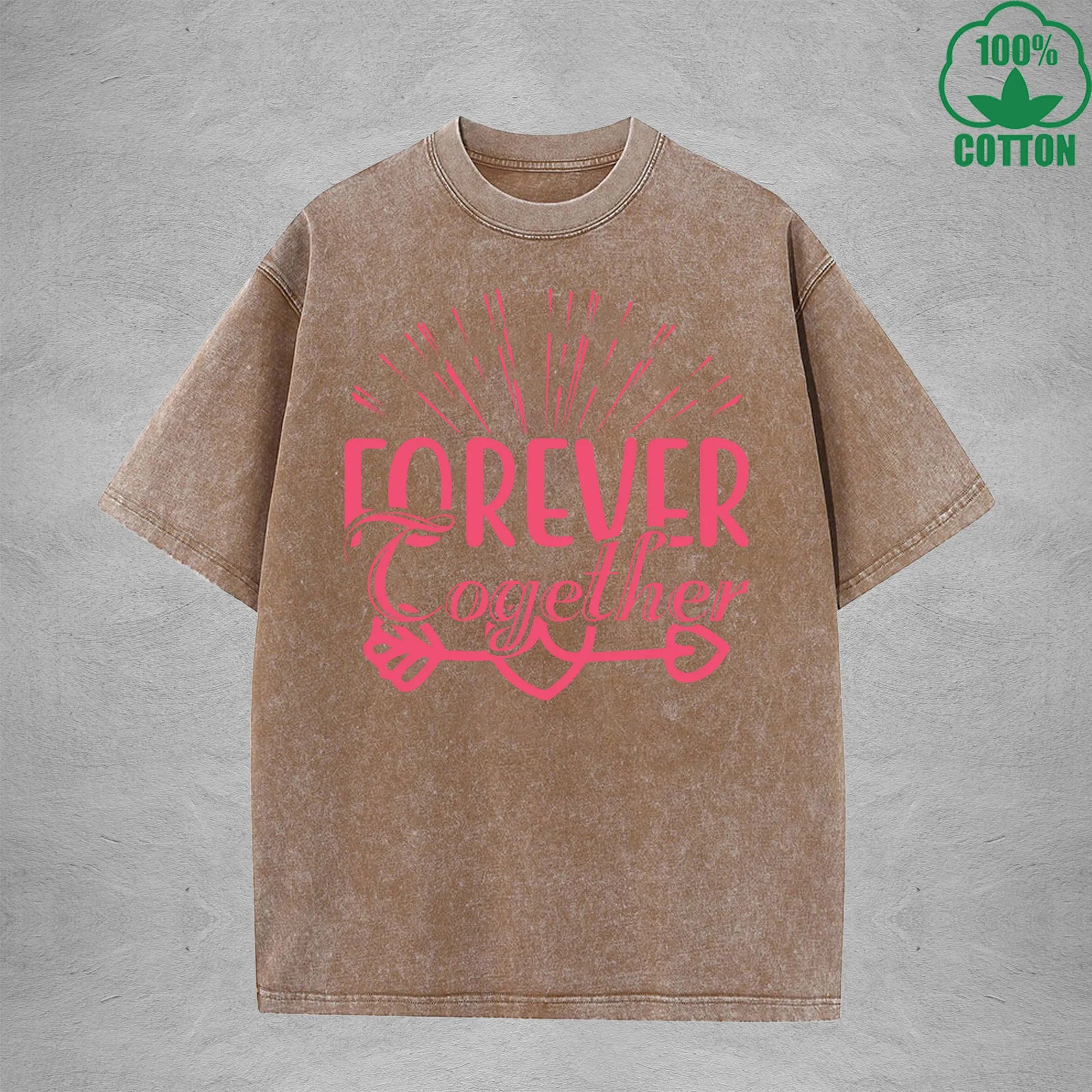 Forever Cogether American Retro 230G Washed T-Shirt Available in Multiple Colors Fashionable Pure Cotton Short Sleeve