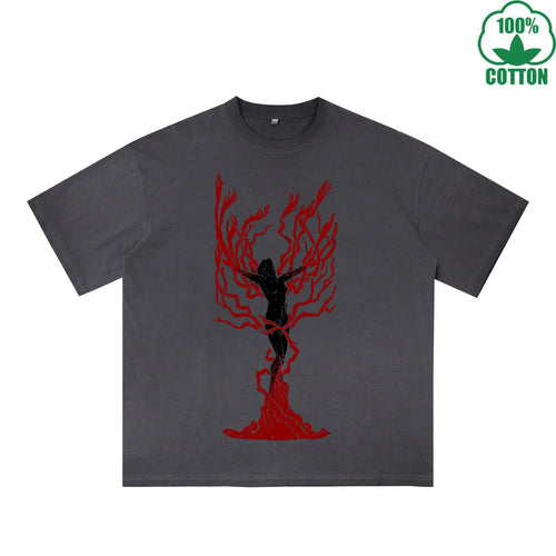 Blood Taboo Printed Dirty WashT-Shirt 230G Multicolor Loose Trendy Fashionable 100%Cotton Short Sleeve Top