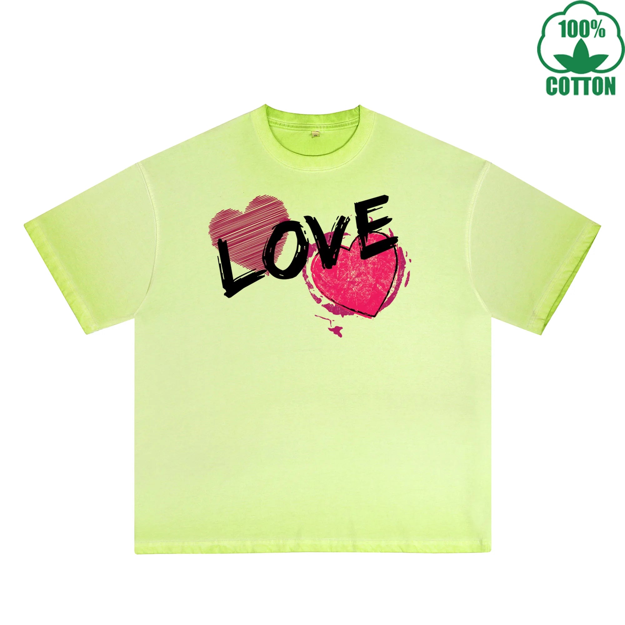 Love Printed Dirty WashT-Shirt 230G Multicolor Loose Trendy Short Sleeves Fashionable 100%Cotton Top