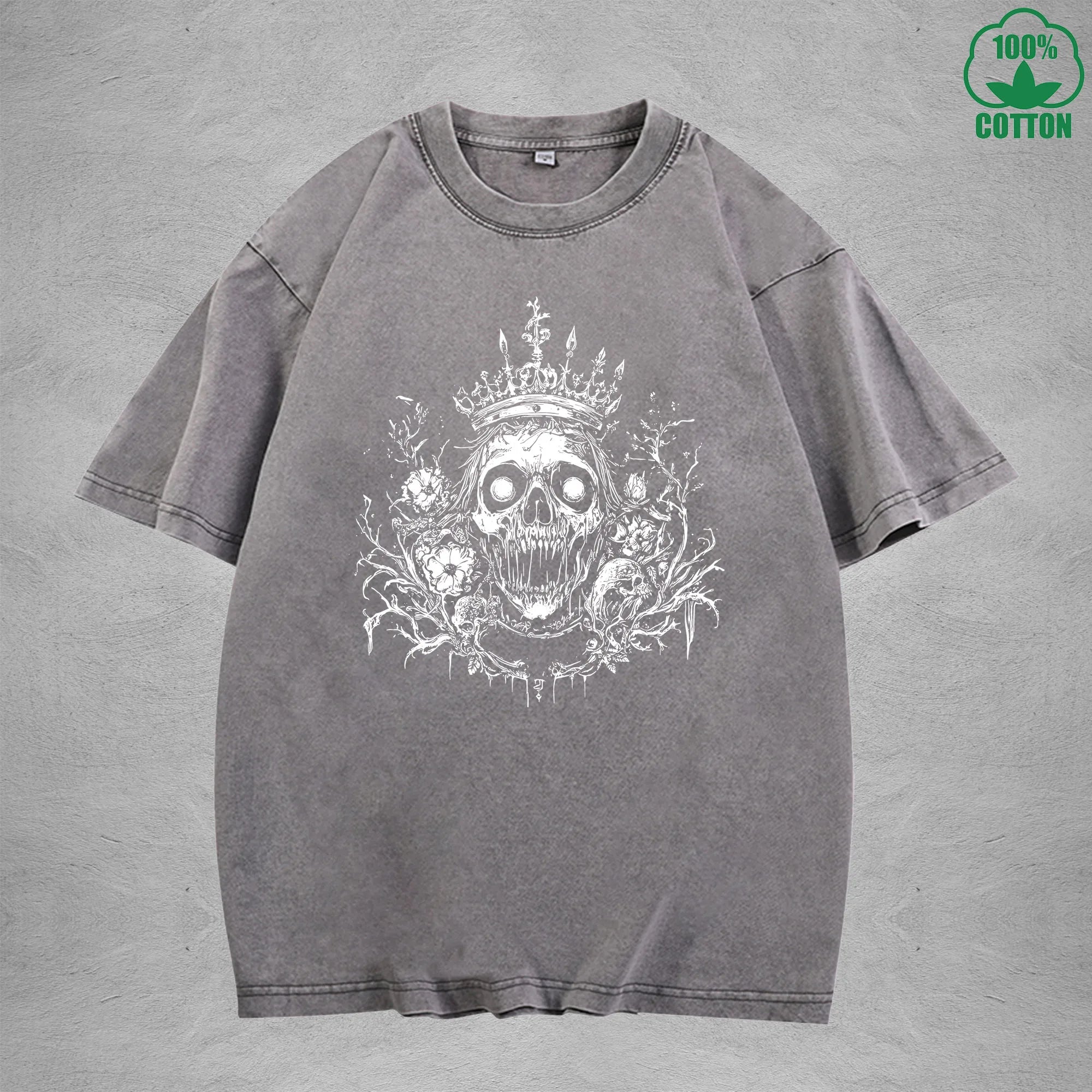 Skeleton King American Retro 230G Washed T-Shirt Available in Multiple Colors Fashionable Pure Cotton Short Sleeve