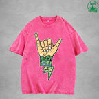 Lightning Camping Interest Printed Washed T-Shirt 230G Multicolor Loose Trendy Fashionable 100%Cotton Short Sleeve Top