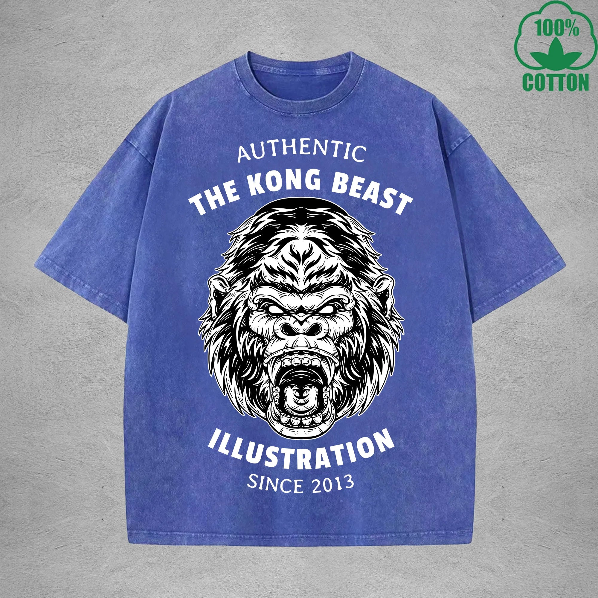 Angry GorillaInterest Printed Washed T-Shirt 230G Multicolor Loose Trendy Fashionable 100%Cotton Short Sleeve Top