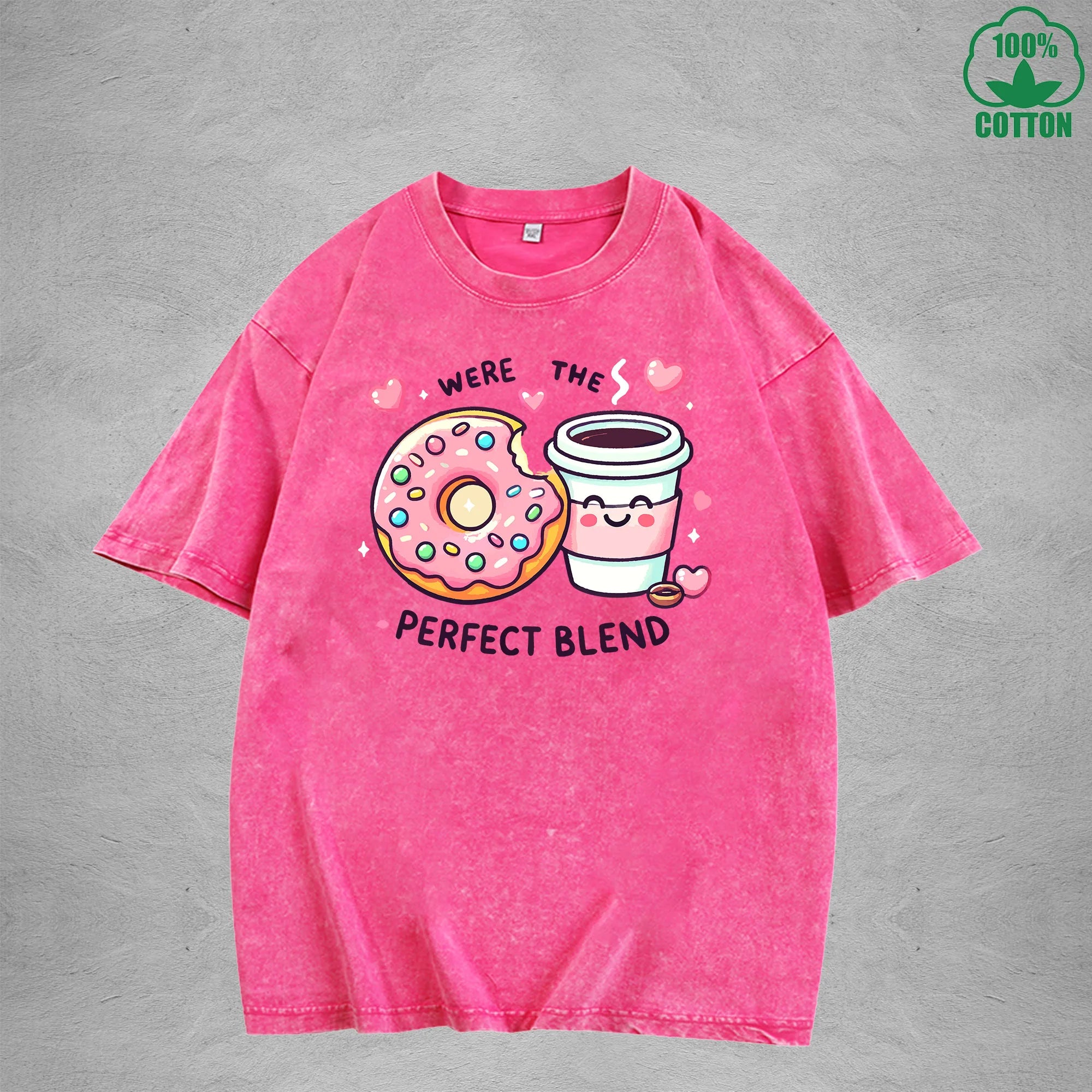Were The Perfect BlendInterest Printed Washed T-Shirt 230G Loose Trendy Fashionable 100%Cotton Short Sleeve Top