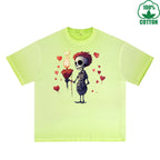 Lover Printed Dirty Wash T-Shirt 230G Multicolor Loose Trendy Fashionable 100%Cotton Short Sleeve Top