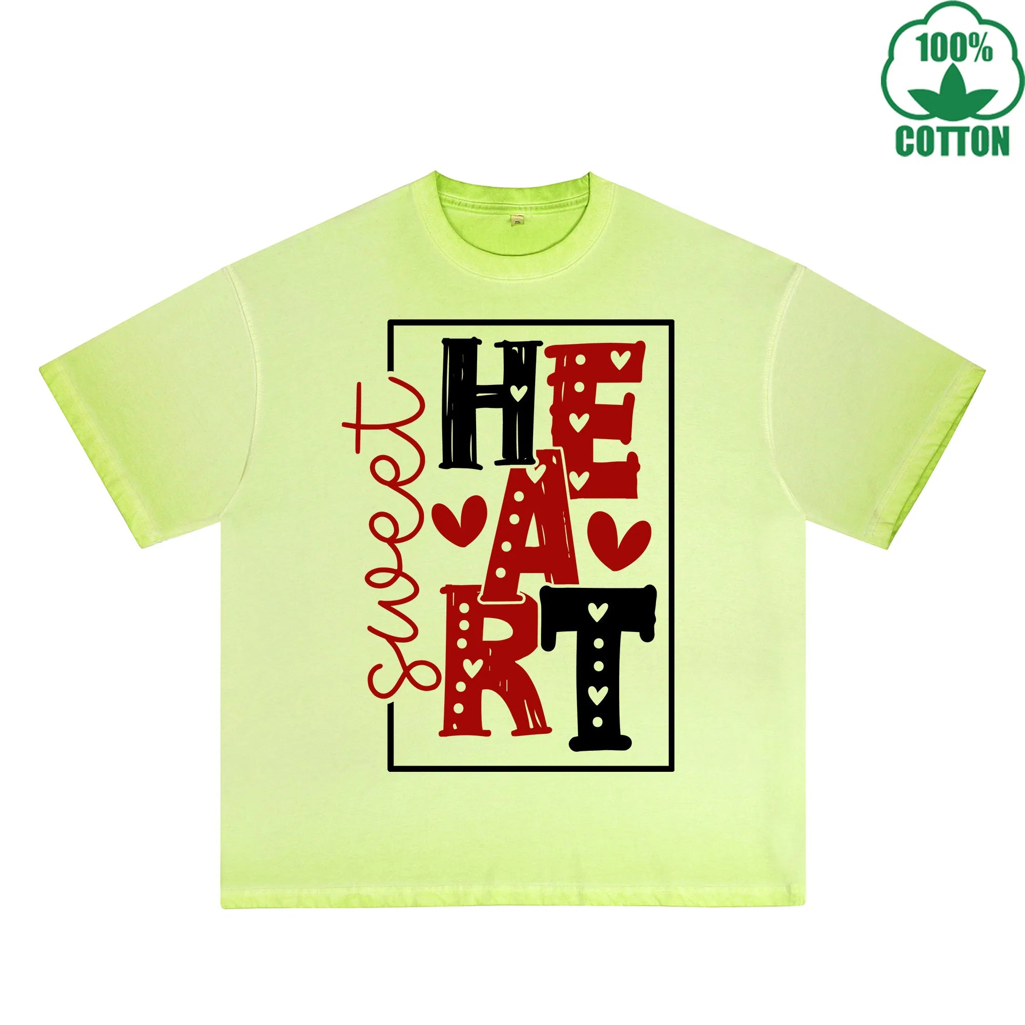 Sweet Heart Printed Dirty Wash T-Shirt 230G Multicolor Loose Trendy Fashionable 100%Cotton Short Sleeve Top
