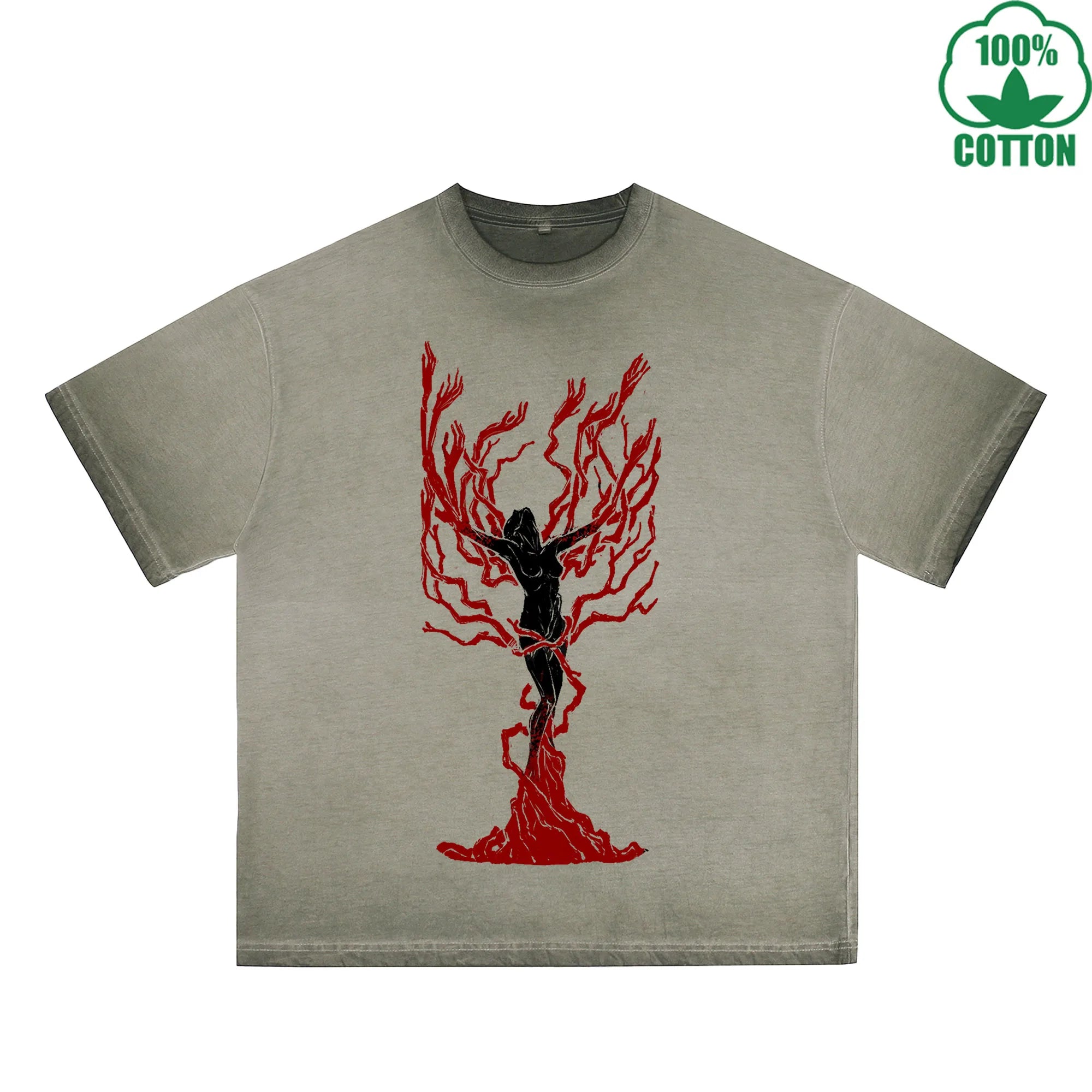 Blood Taboo Printed Dirty WashT-Shirt 230G Multicolor Loose Trendy Fashionable 100%Cotton Short Sleeve Top