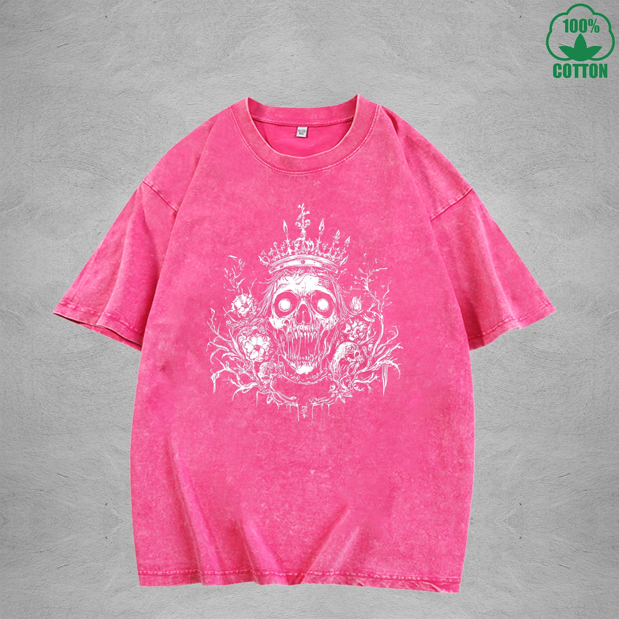 Skeleton King American Retro 230G Washed T-Shirt Available in Multiple Colors Fashionable Pure Cotton Short Sleeve