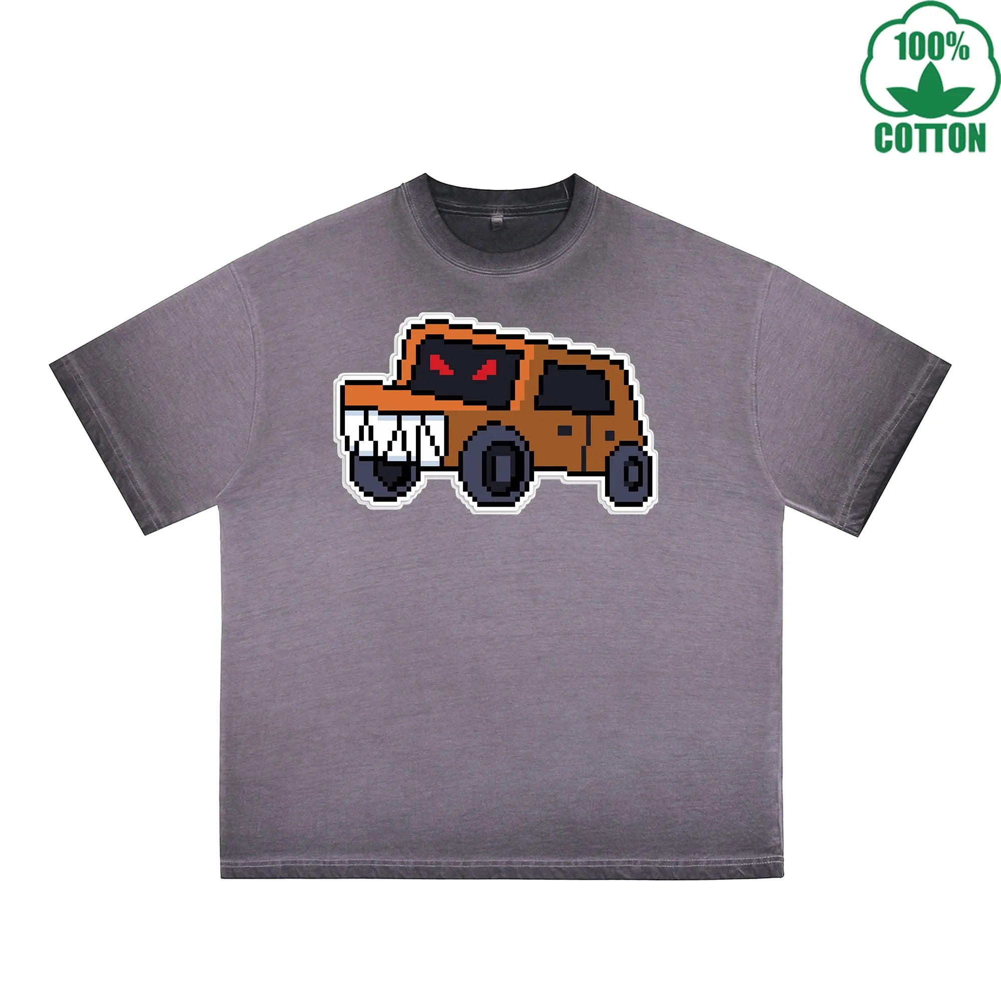 Angry Truck Printed Dirty WashT-Shirt 230G Multicolor Loose Trendy Fashionable 100%Cotton Short Sleeve Top