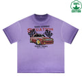 Racing Printed Dirty WashT-Shirt 230G Multicolor Loose Trendy Fashionable 100%Cotton Short Sleeve Top