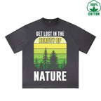 Nature Printed Dirty WashT-Shirt 230G Multicolor Loose Trendy Fashionable 100%Cotton Short Sleeve Top