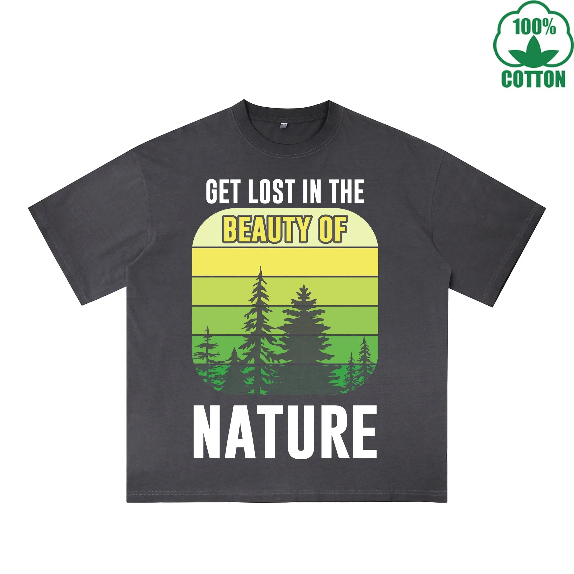 Nature Printed Dirty WashT-Shirt 230G Multicolor Loose Trendy Fashionable 100%Cotton Short Sleeve Top