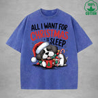 Christmas Is Sleep Interest Printed Washed T-Shirt 230G Multicolor Loose Trendy Fashionable 100%Cotton Short Sleeve Top