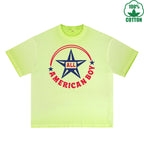 All American Boy Printed Dirty Wash T-Shirt 230G Multicolor Loose Trendy Fashionable 100%Cotton Short Sleeve Top