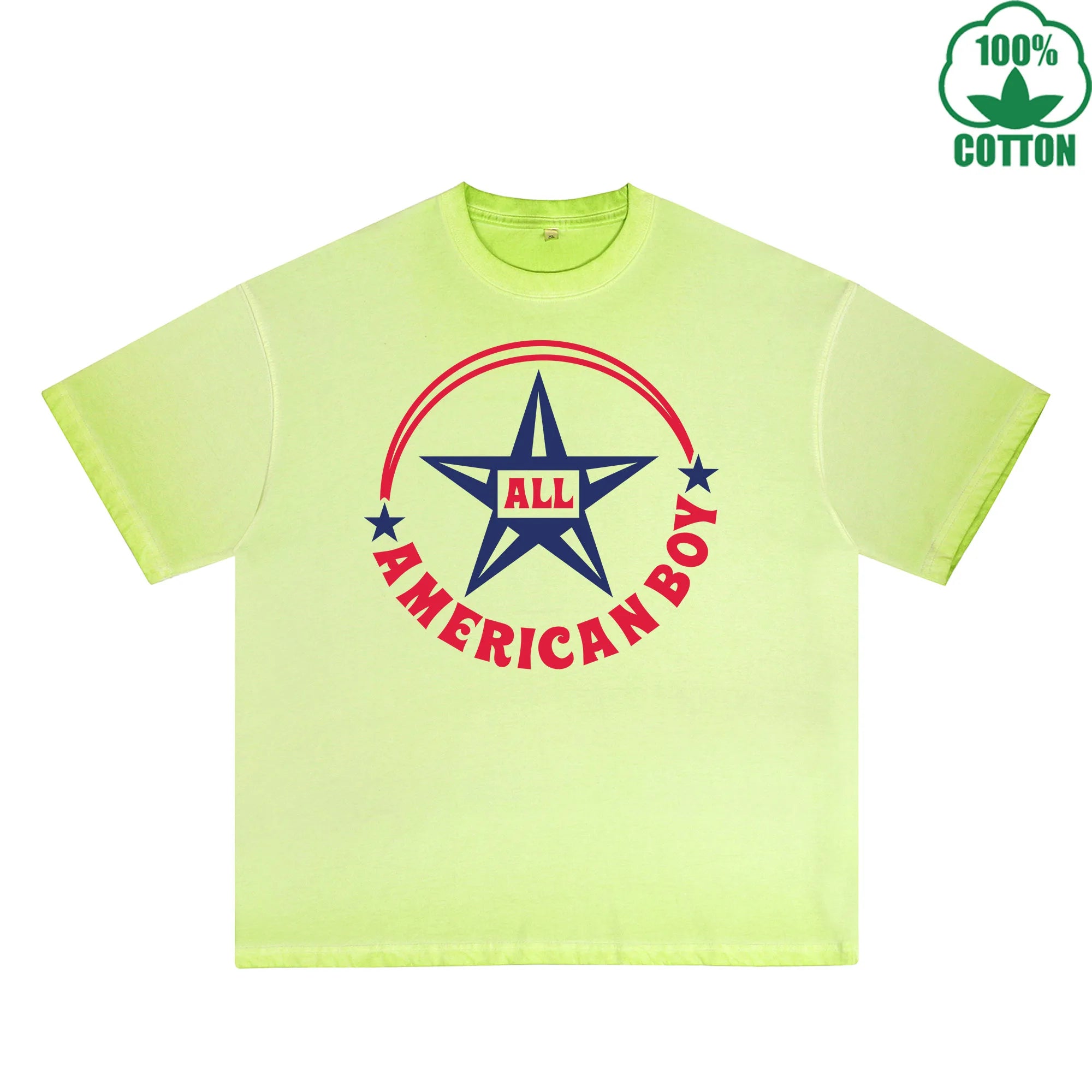All American Boy Printed Dirty Wash T-Shirt 230G Multicolor Loose Trendy Fashionable 100%Cotton Short Sleeve Top