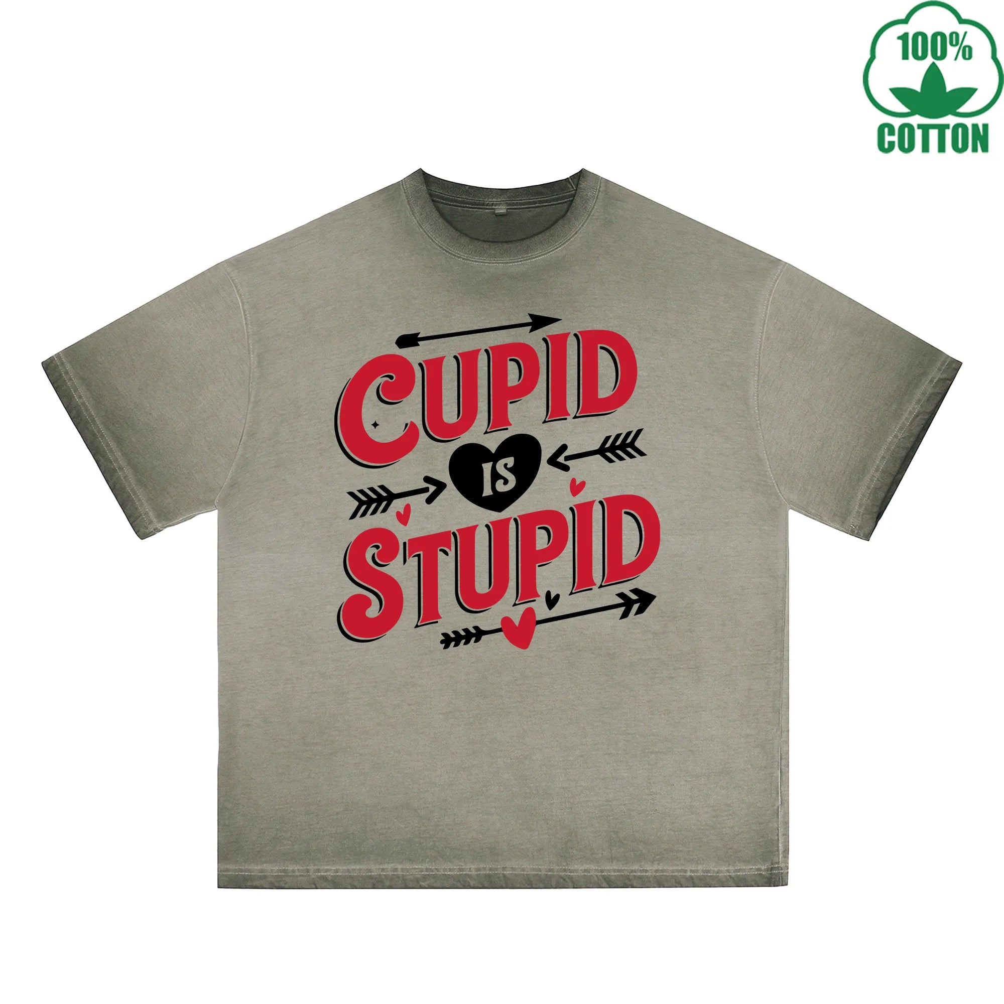 God of Love is Stupid Printed Dirty Wash T-Shirt 230G Multicolor Loose Trendy Fashionable 100%Cotton Short Sleeve Top