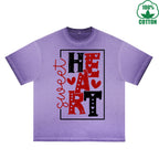 Sweet Heart Printed Dirty Wash T-Shirt 230G Multicolor Loose Trendy Fashionable 100%Cotton Short Sleeve Top