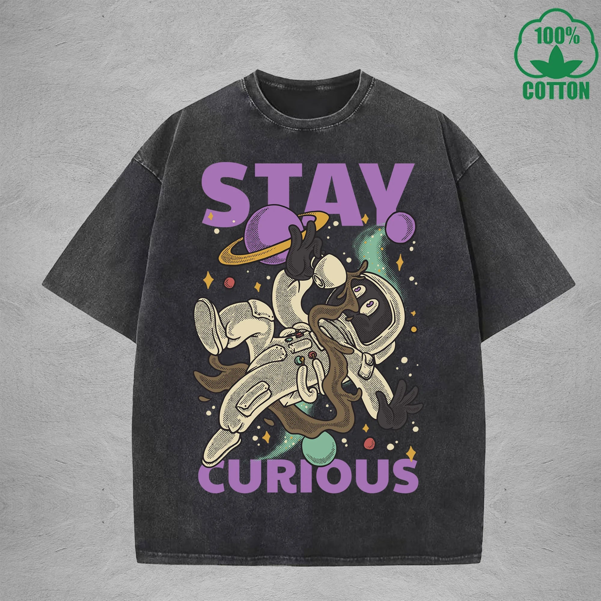 Stay Curious American Retro 230G Washed T-Shirt Available in Multiple Colors Fashionable Pure Cotton Short Sleeve