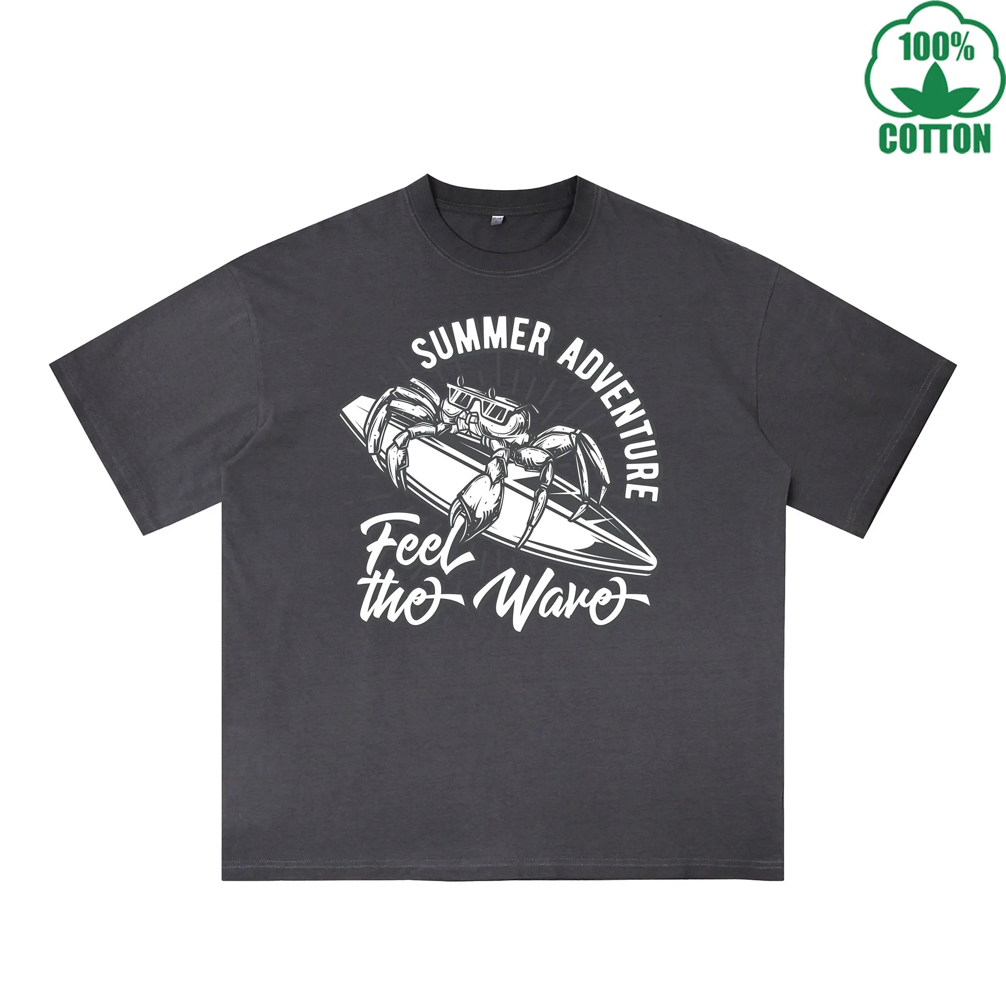 Summer Adventure Printed Dirty WashT-Shirt 230G Multicolor Loose Trendy Fashionable 100%Cotton Short Sleeve Top