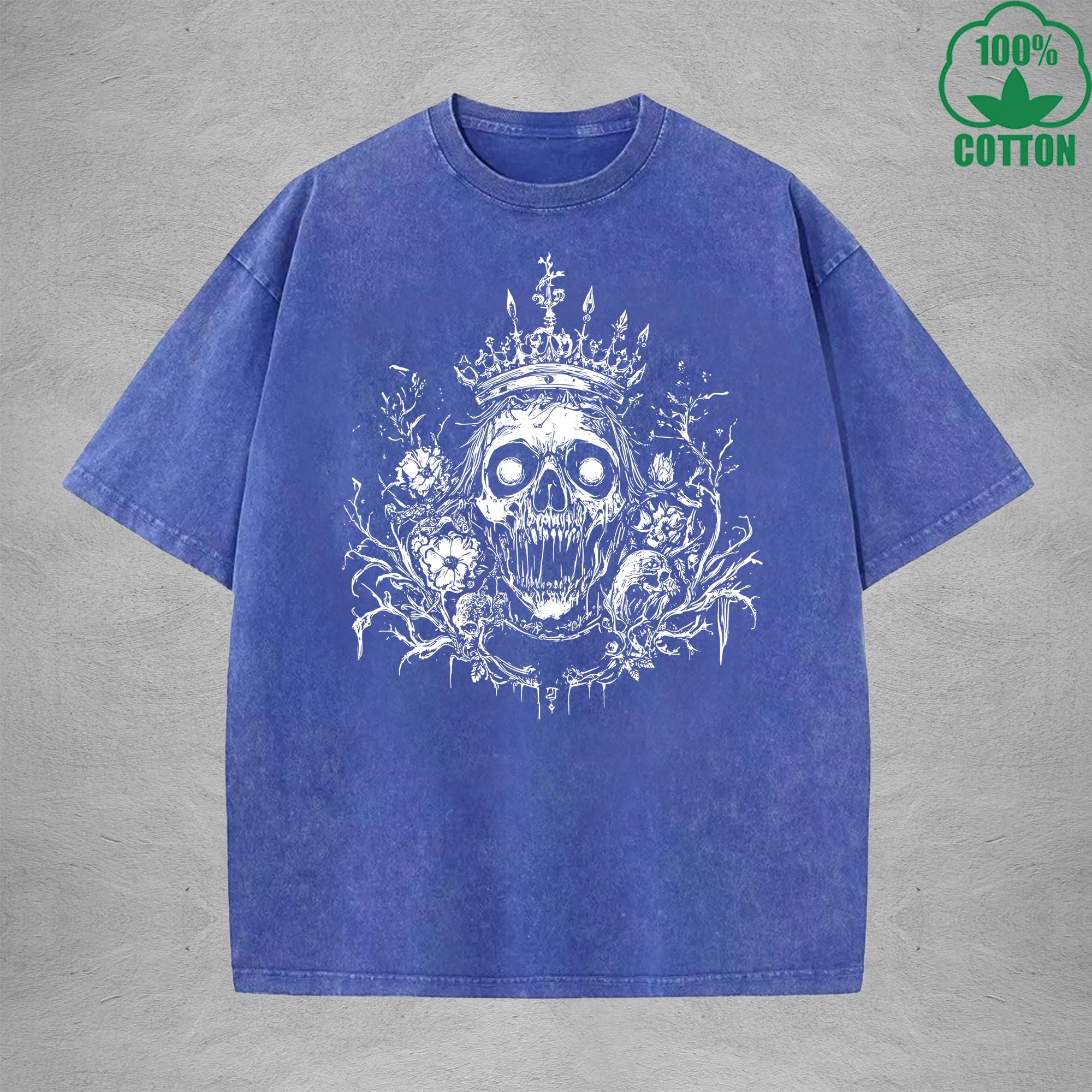 Skeleton King American Retro 230G Washed T-Shirt Available in Multiple Colors Fashionable Pure Cotton Short Sleeve