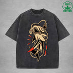 PredatorInterest Printed Washed T-Shirt 230G Multicolor Loose Trendy Fashionable 100%Cotton Short Sleeve Top