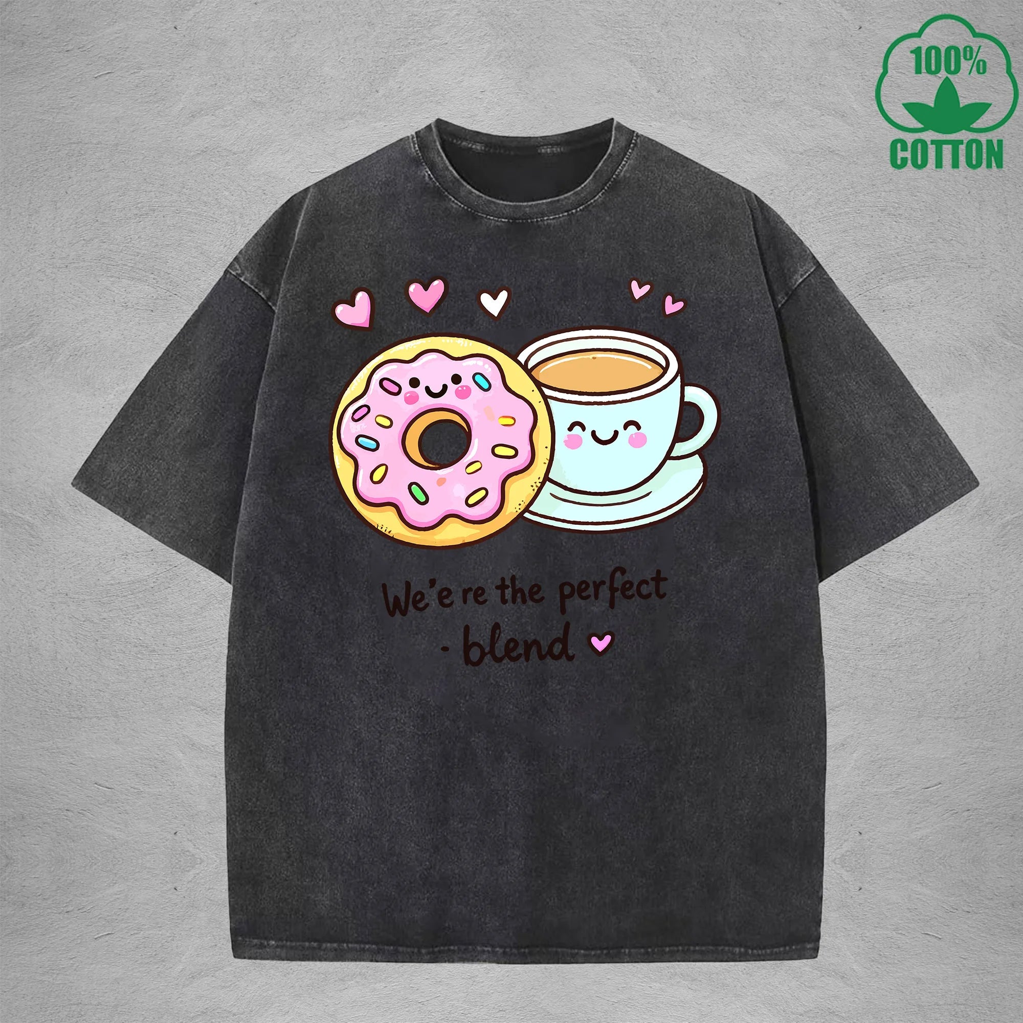 We'ere The Perfect BlendInterest Printed Washed T-Shirt 230G Loose Trendy Fashionable 100%Cotton Short Sleeve Top