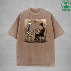 Skeleton Printed Washed T-Shirt 230G Loose Trendy Fashionable Cotton Short Sleeve Top