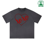 Xoxo Printed Dirty Wash T-Shirt 230G Multicolor Loose Trendy Fashionable 100%Cotton Short Sleeve Top