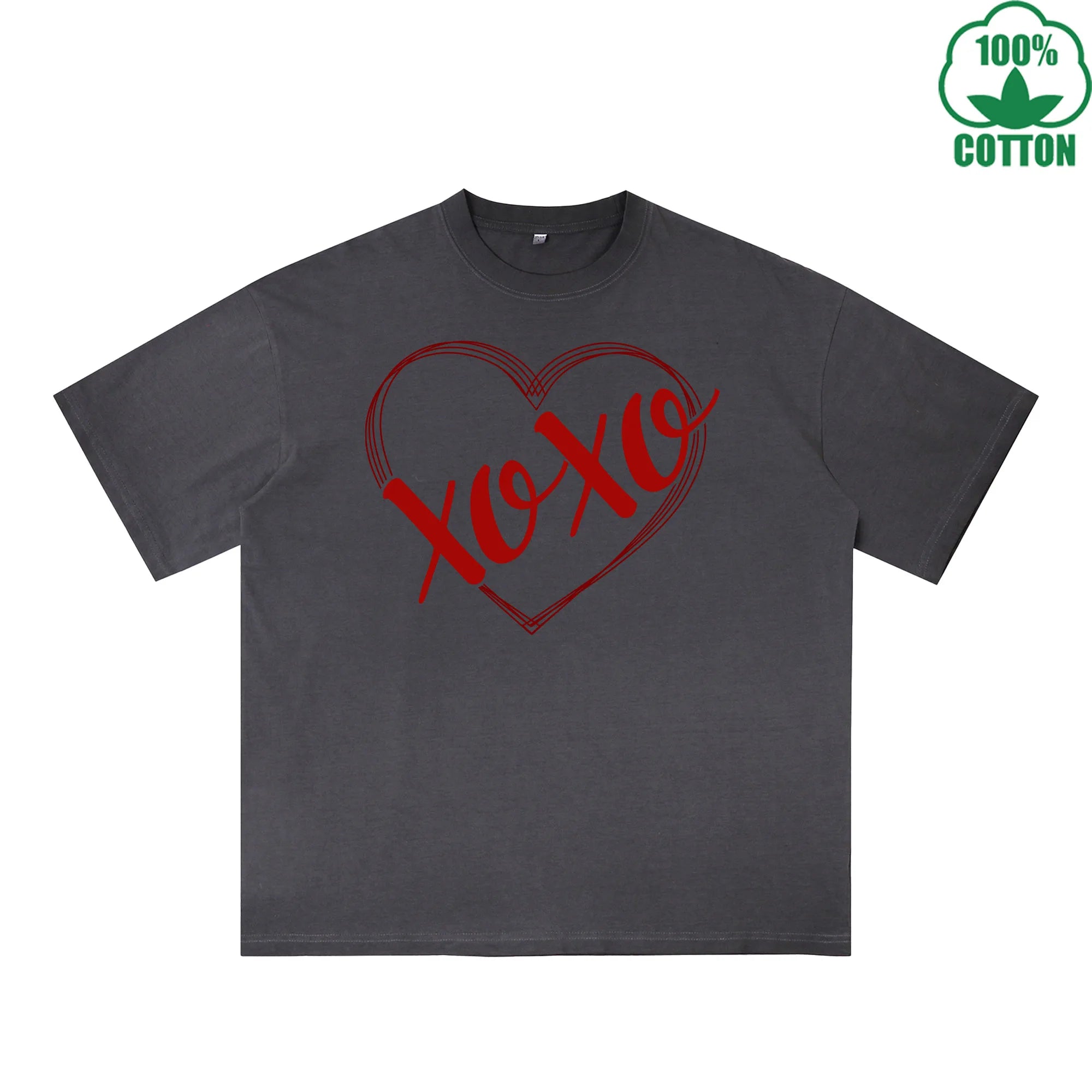 Xoxo Printed Dirty Wash T-Shirt 230G Multicolor Loose Trendy Fashionable 100%Cotton Short Sleeve Top