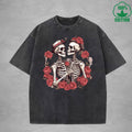 Romantic Skeleton Interesting Printed Washed T-Shirt 230G Multicolor Loose Trendy Fashionable Cotton Short Sleeve Top