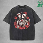 Romantic Skeleton Interesting Printed Washed T-Shirt 230G Multicolor Loose Trendy Fashionable Cotton Short Sleeve Top