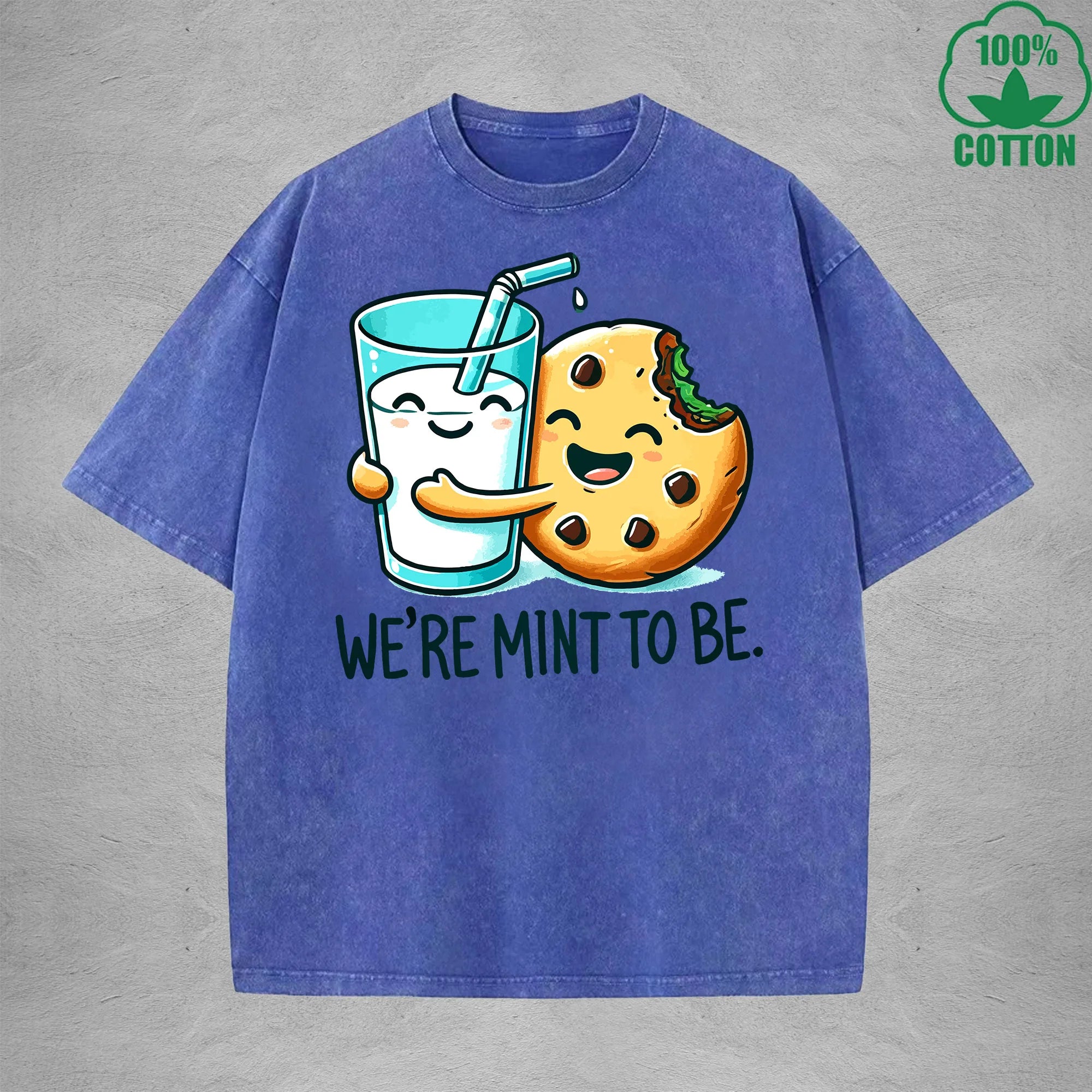 Were Mint To BeInterest Printed Washed T-Shirt 230G Loose Trendy Fashionable 100%Cotton Short Sleeve Top