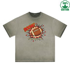 Touchdown Time Printed Dirty Wash T-Shirt 230G Multicolor Loose Trendy Fashionable 100%Cotton Short Sleeve Top