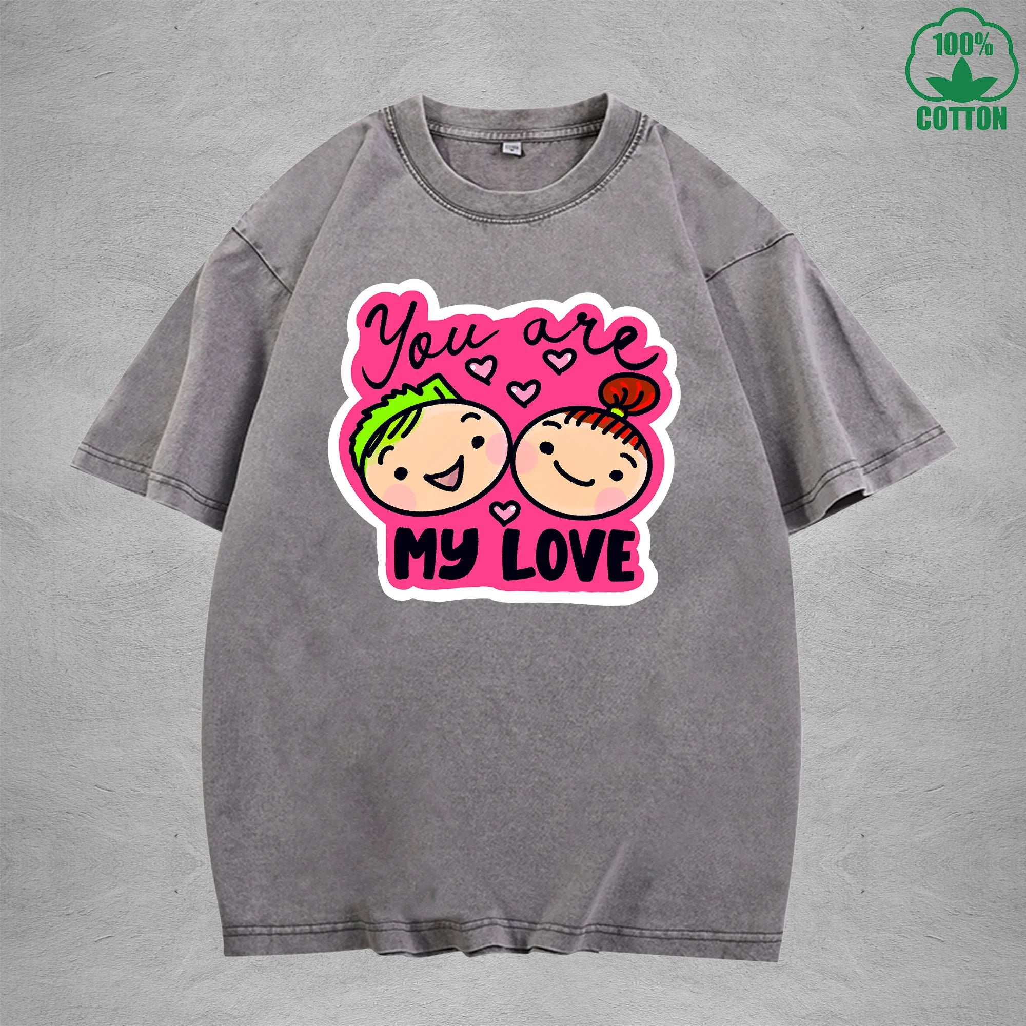 My loveInterest Printed Washed T-Shirt 230G Loose Trendy Fashionable 100%Cotton Short Sleeve Top