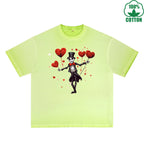 LOVE Printed Dirty Wash T-Shirt 230G Multicolor Loose Trendy Fashionable 100%Cotton Short Sleeve Top