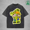 Always There For YouInterest Printed Washed T-Shirt 230G Loose Trendy Fashionable 100%Cotton Short Sleeve Top
