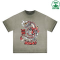 Blood Butterfly Printed Dirty WashT-Shirt 230G Multicolor Loose Trendy Fashionable 100%Cotton Short Sleeve Top