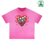 Love Printed Dirty Wash T-Shirt 230G Multicolor Loose Trendy Fashionable 100%Cotton Short Sleeve Top