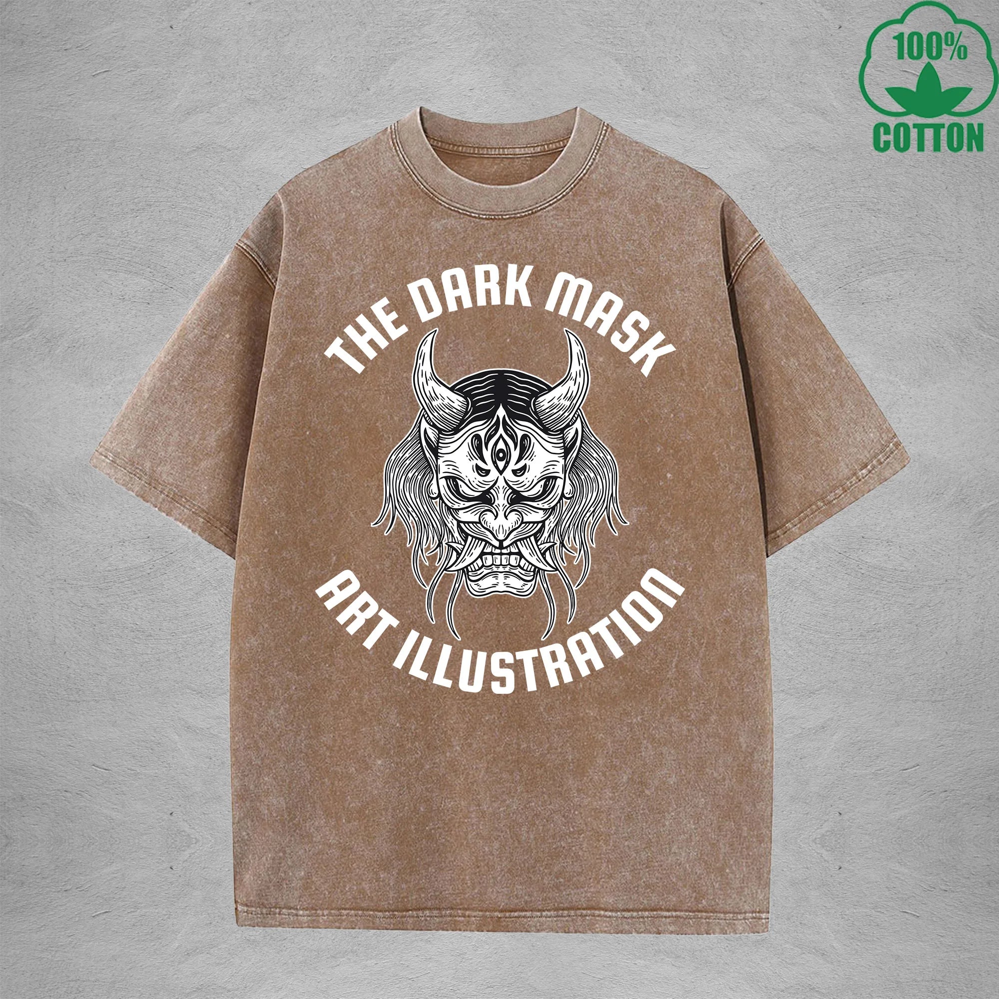 The Dark MaskInterest Printed Washed T-Shirt 230G Multicolor Loose Trendy Fashionable 100%Cotton Short Sleeve Top