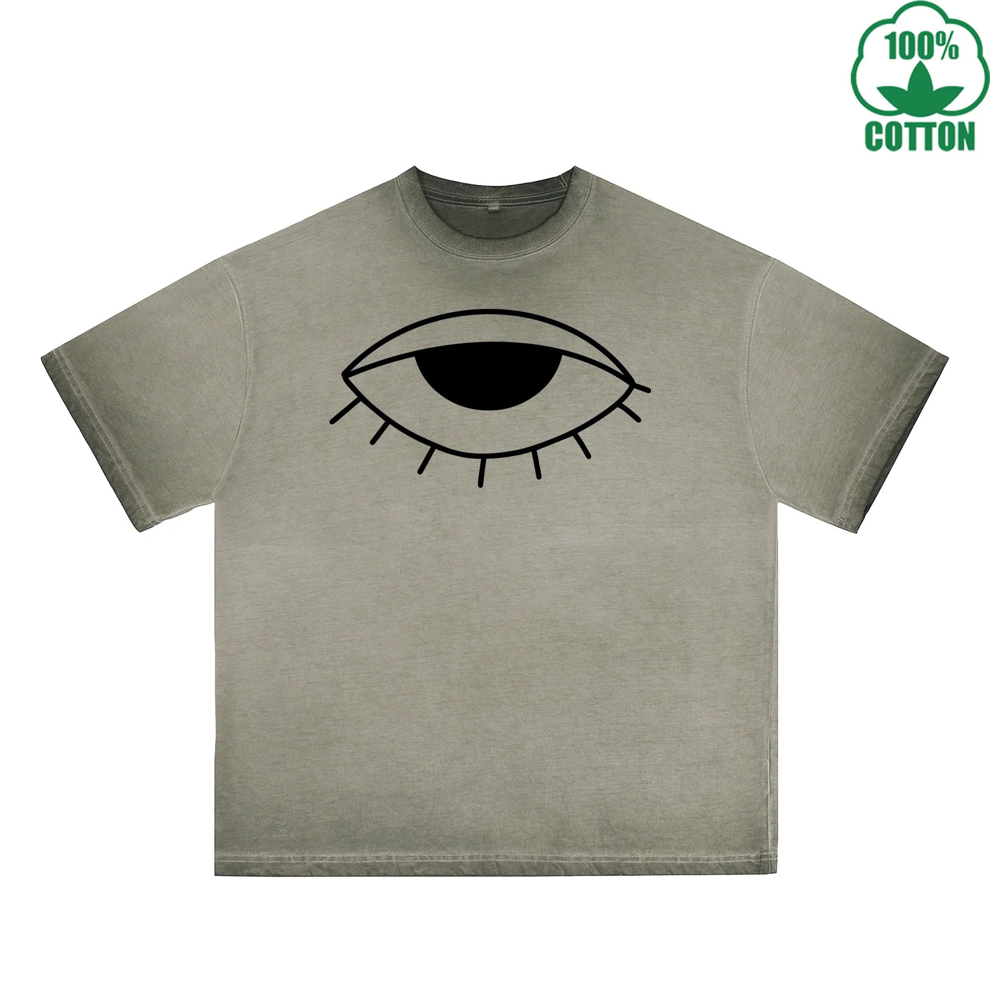 The Mysterious Eye Printed Dirty WashT-Shirt 230G Multicolor Loose Trendy Fashionable 100%Cotton Short Sleeve Top